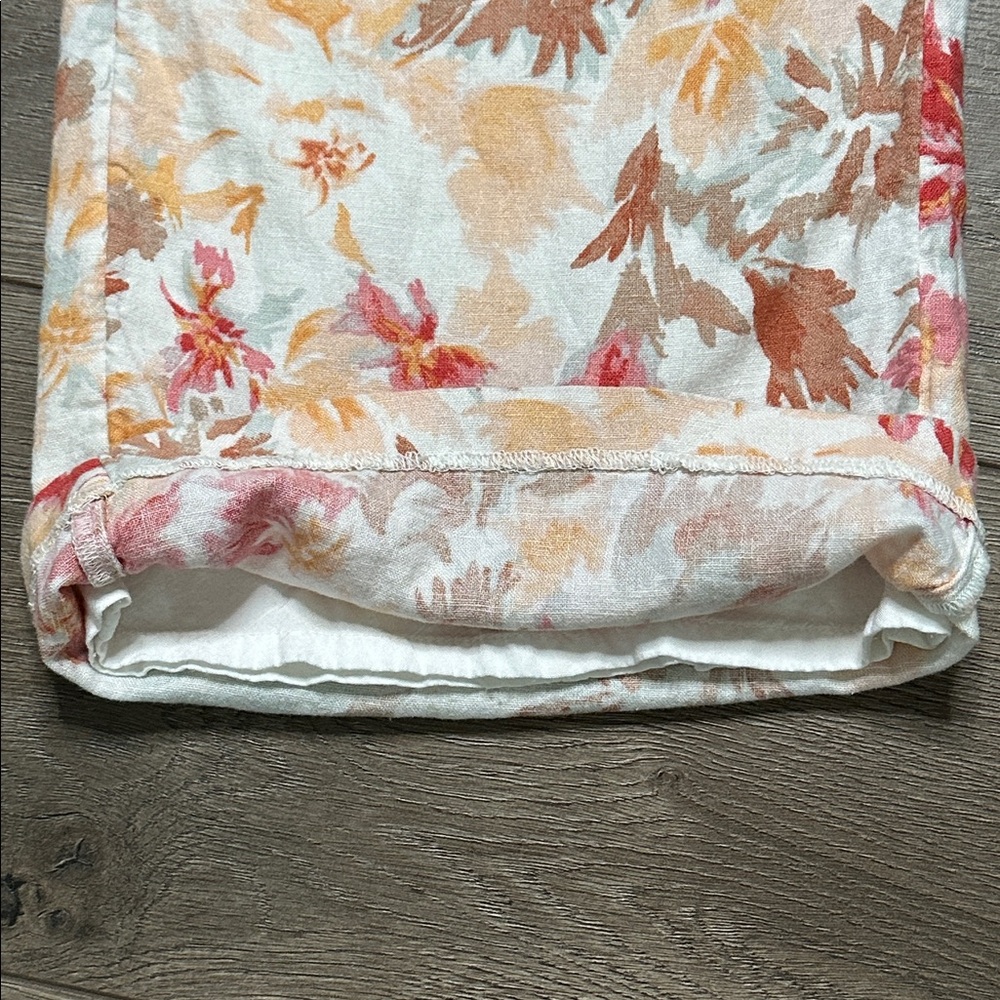 Abercrombie & Fitch High Rise Wide Leg Pleated Linen Floral Pants Orange Pink XS - Picture 7 of 14